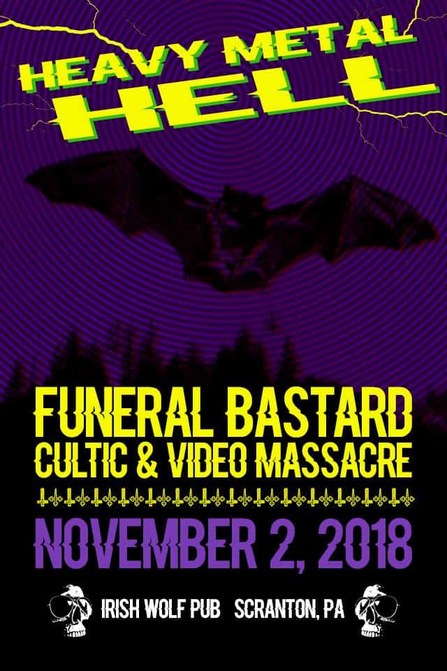 Funeral Bastard, Cultic, Video Massacre Metal Band Show Flyer November 2018