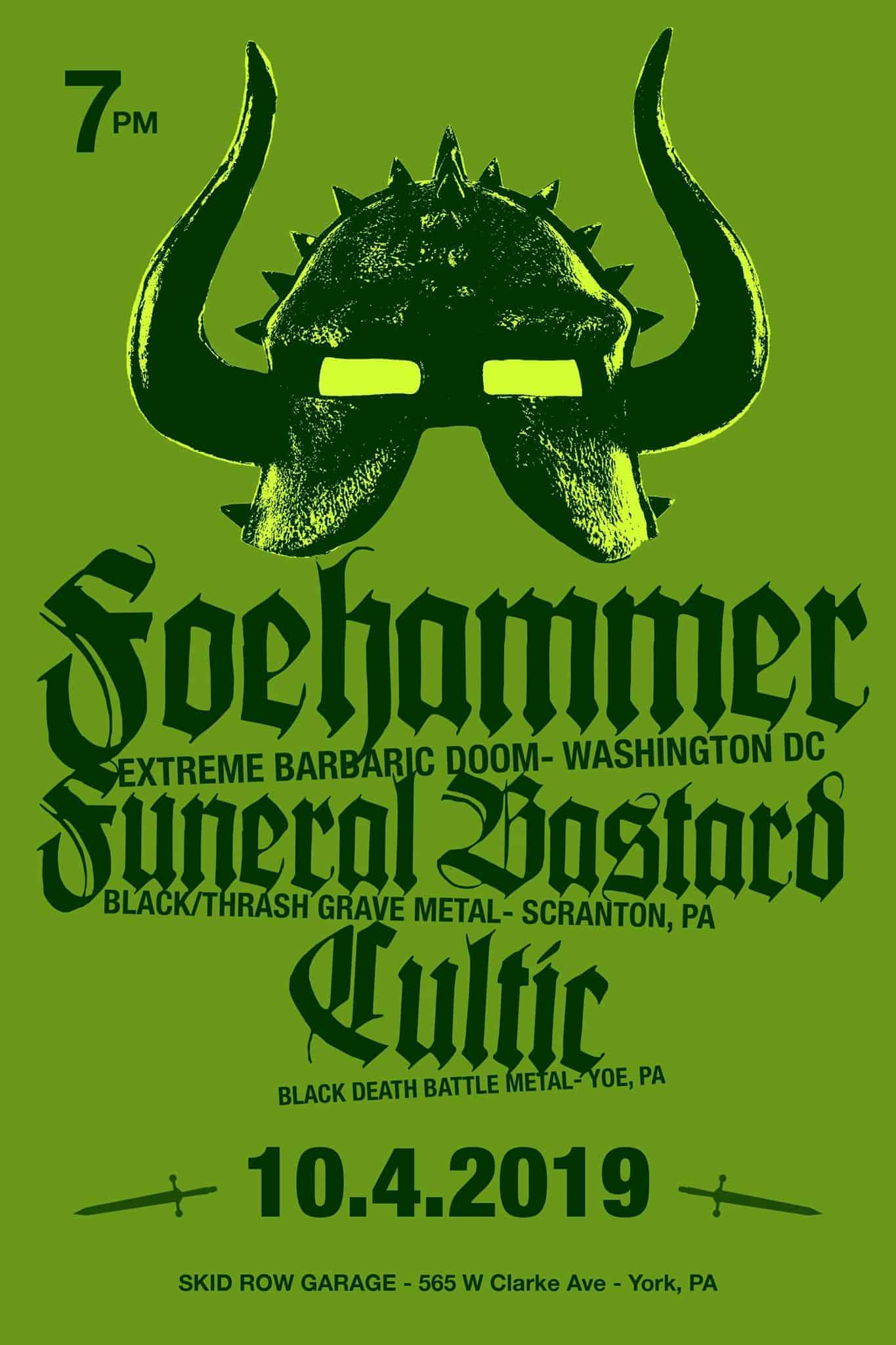 Cultic, Foehammer and Funeral Bastard Heavy Metal Show Flyer