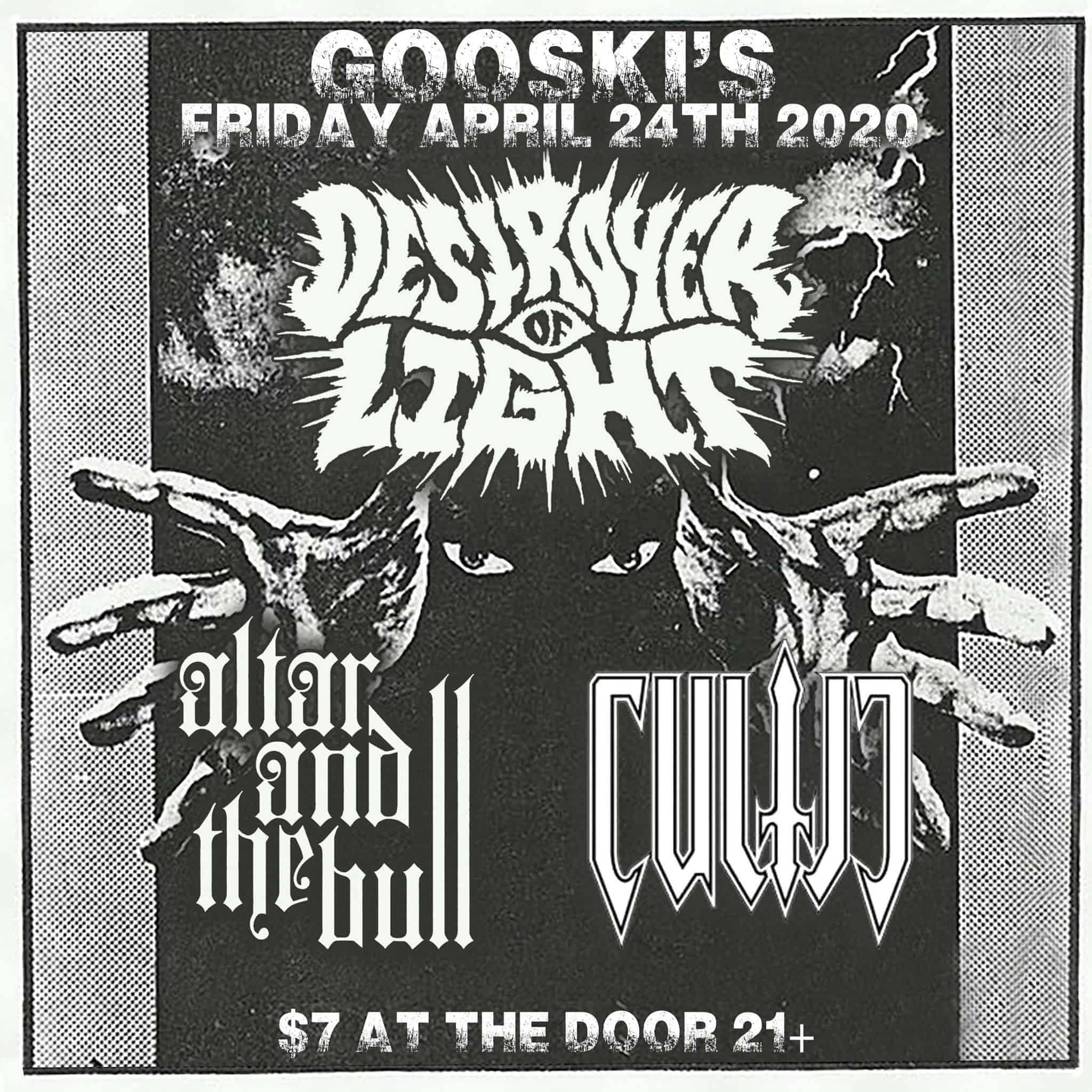 Destroyer of Ligh, Cultic, and Altar and the Bull - Show Flyer - April 24, 2020