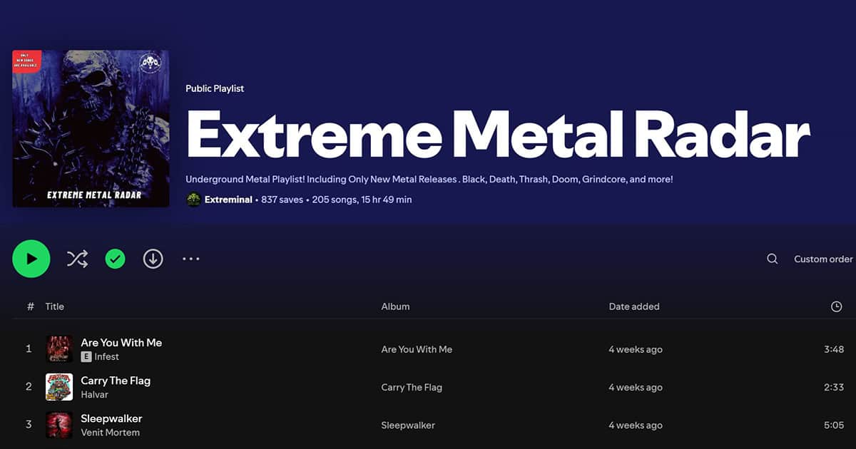 Extreme Metal Radar Spotify Playlist