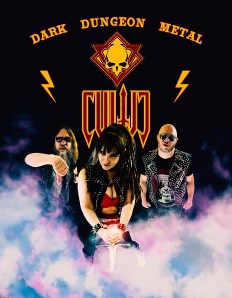 Cultic Band Members with Logo and Dark Dungeon Metal Text