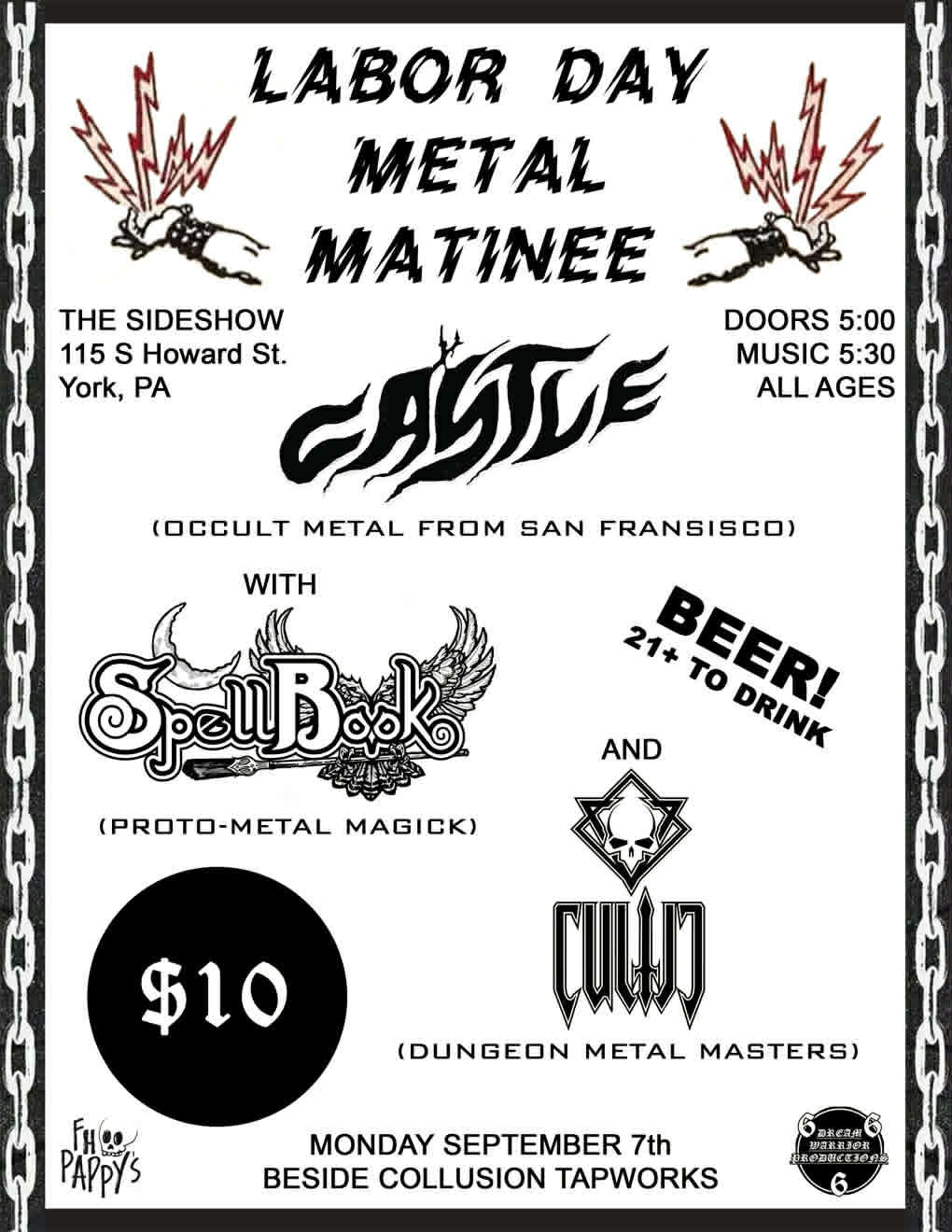Labor Day Metal Matinee, September 7, 2026, Show Flyer with Castle, Spellbook, and Cultic
