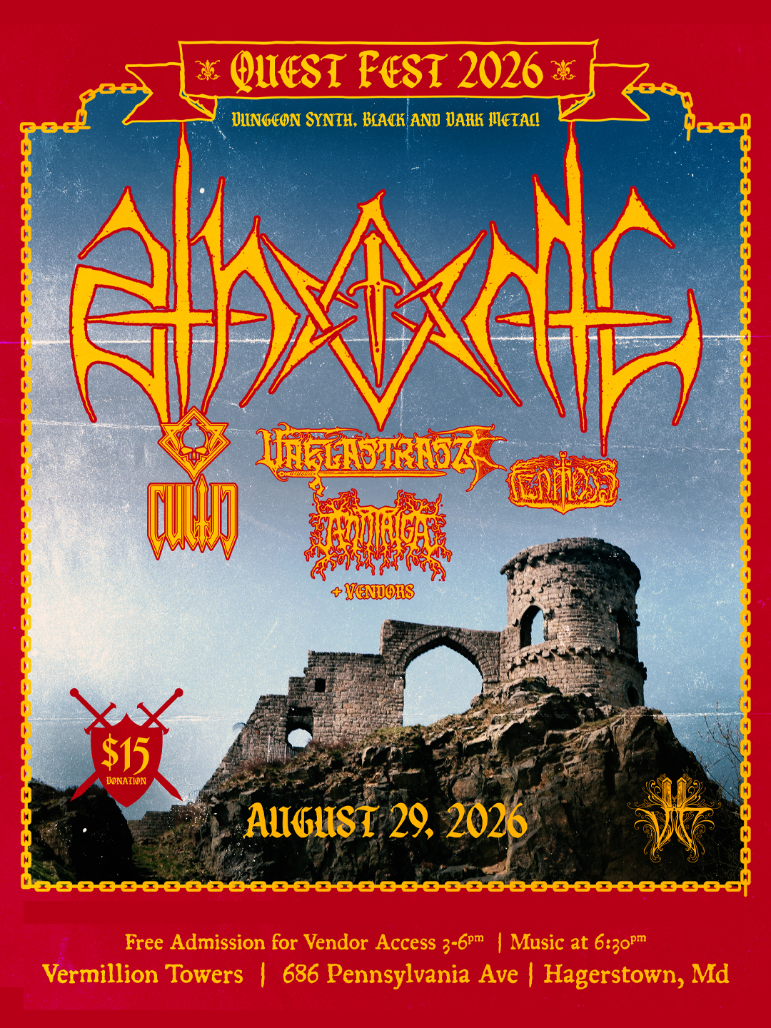 Quest Fest, Hagerstown, MD August 2026 - Dungeon Synth, Heavy Metal, and Market Show Flyer